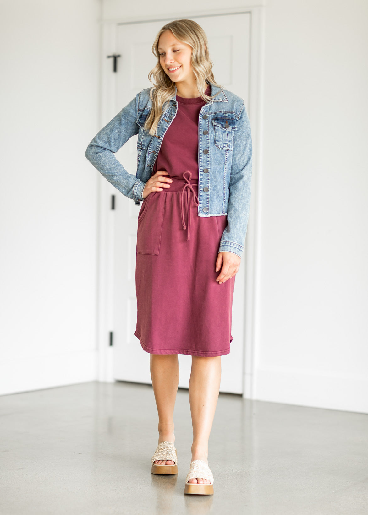 Ribbed Contrast Washed Midi Skirt Skirts