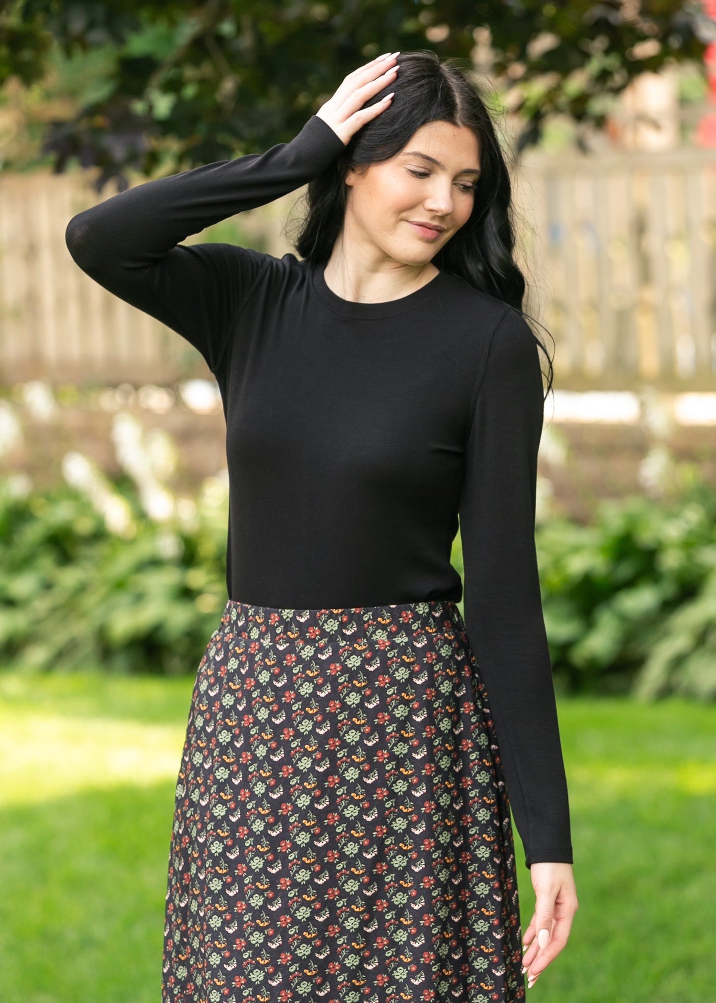 Ribbed Crewneck Long Sleeve Basic Top FF Tops Black / S
