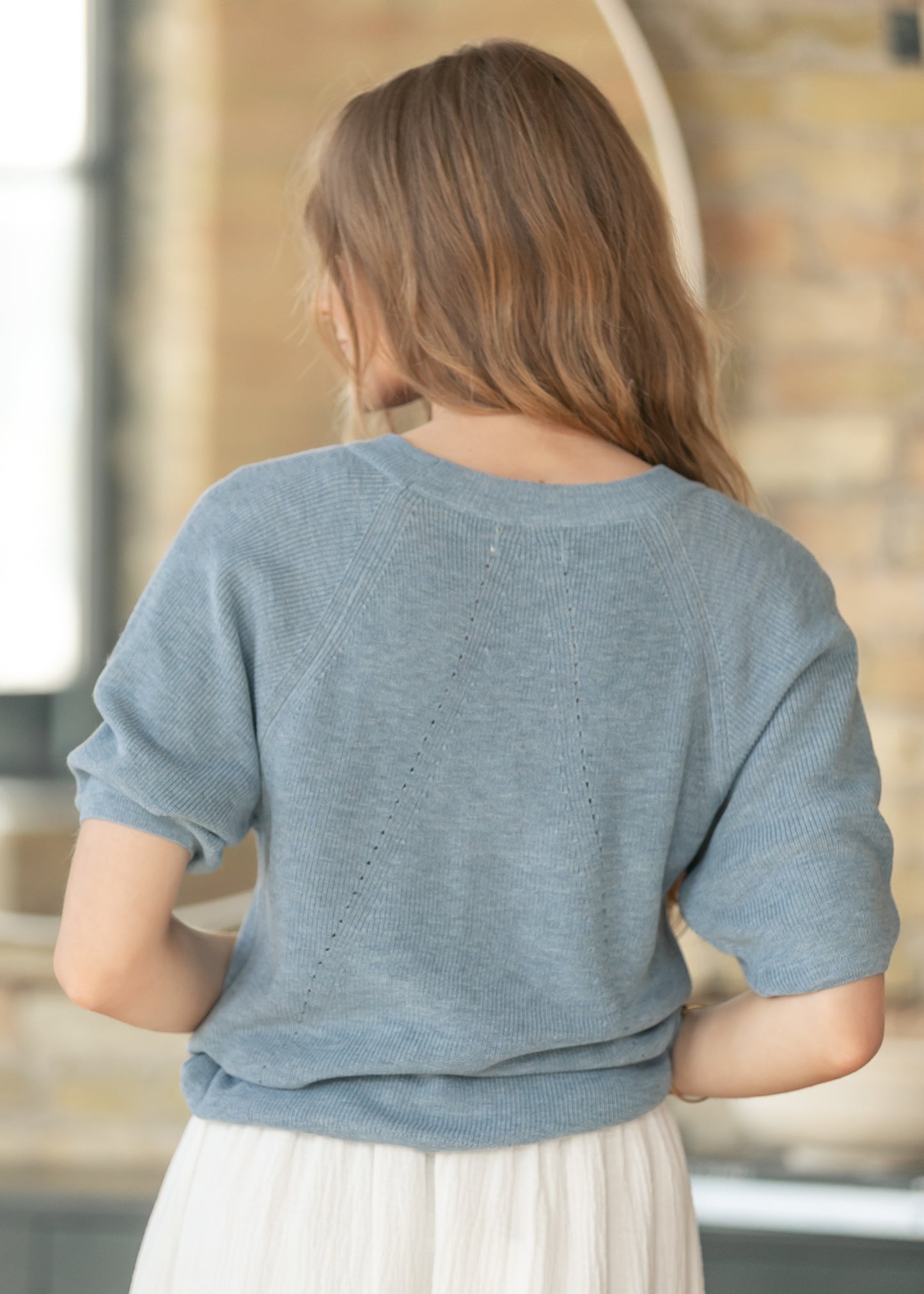 Ribbed Knit Blue Boxy Tee FF Tops