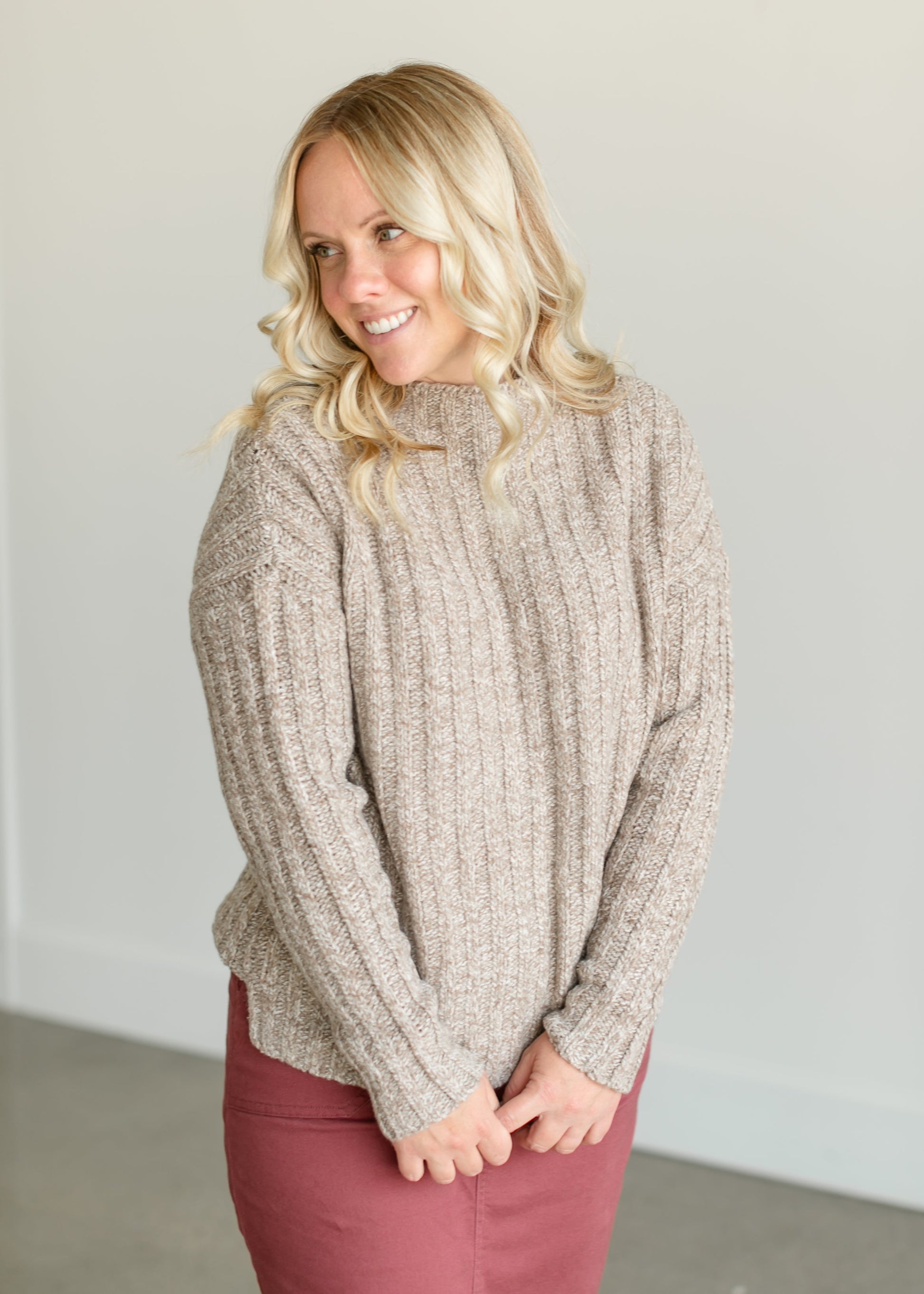 Ribbed Knit Crewneck Sweater FF Tops