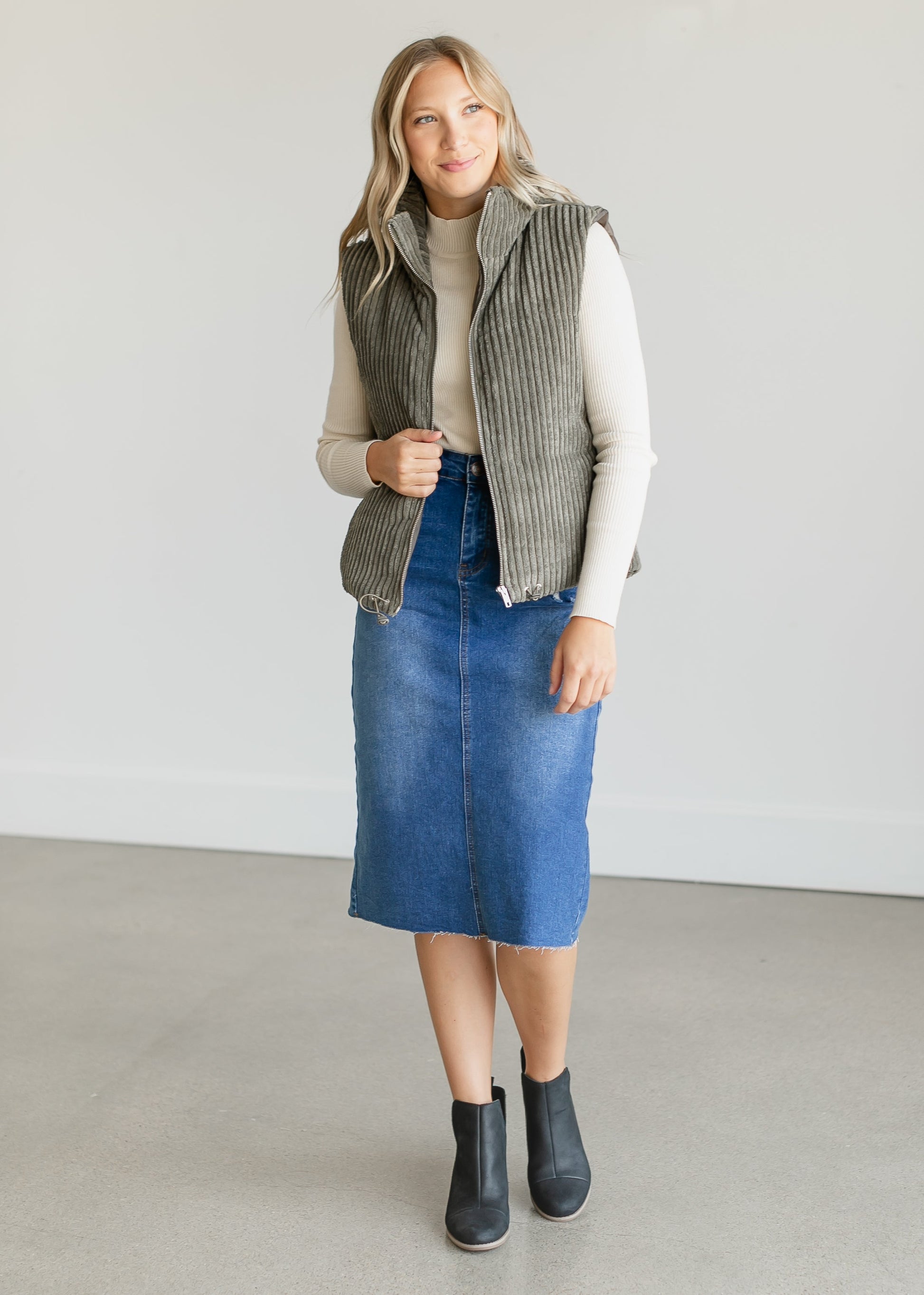 Ribbed Soft Zip-up Vest FF Tops