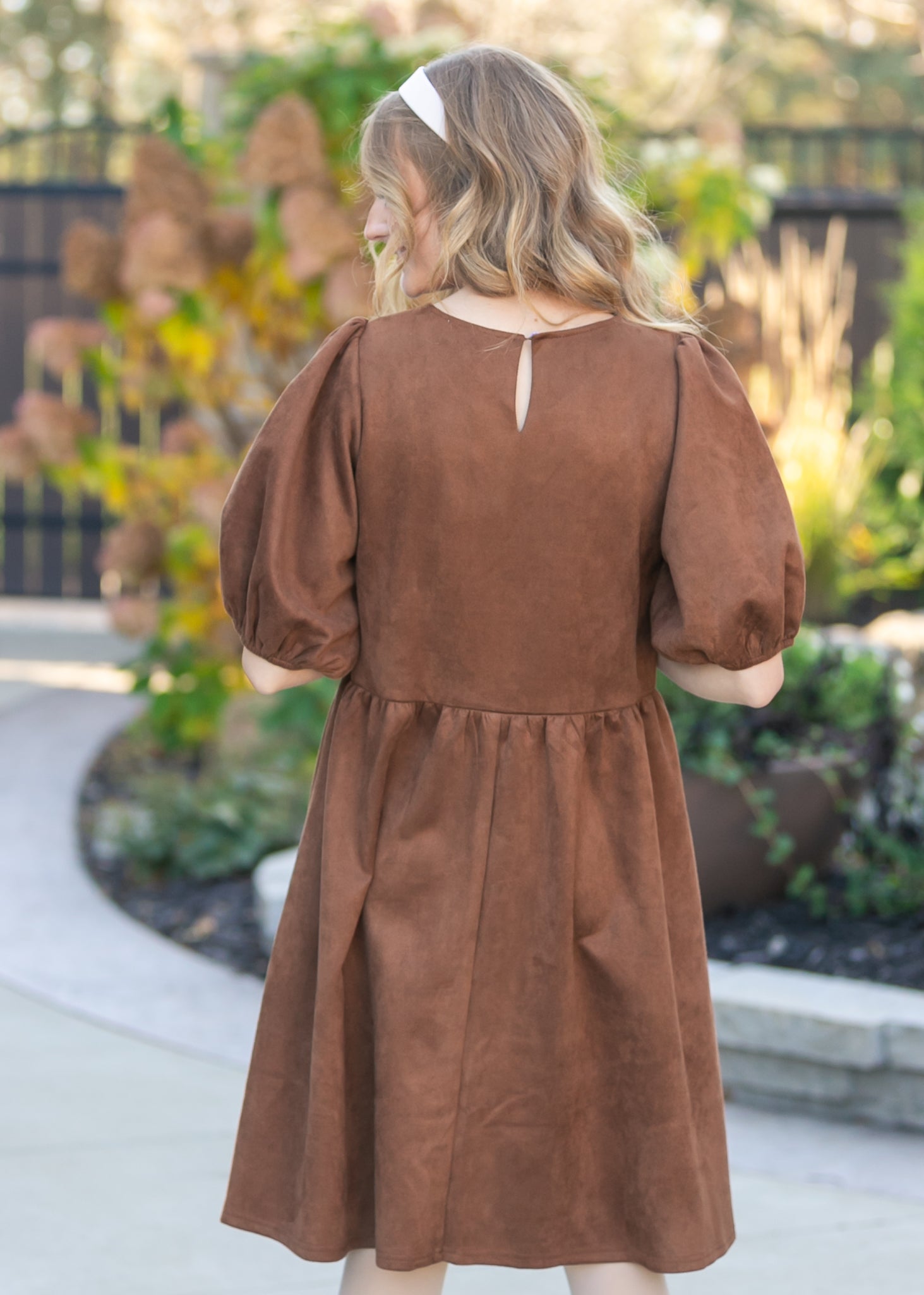 Ribbon Embroidered Suede Dress FF Dresses