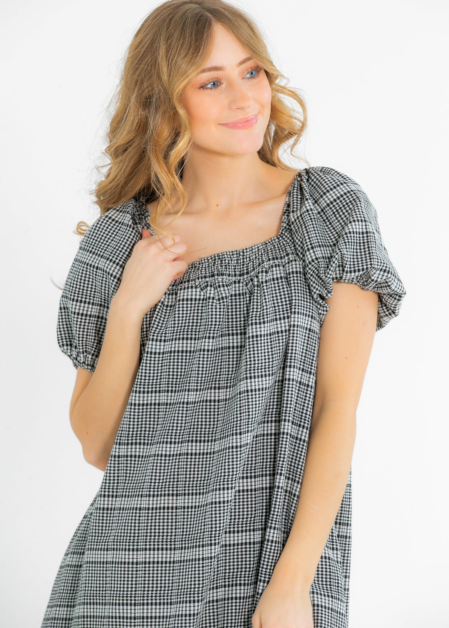 Riley Black Checkered Short Sleeve Dress FF Dresses