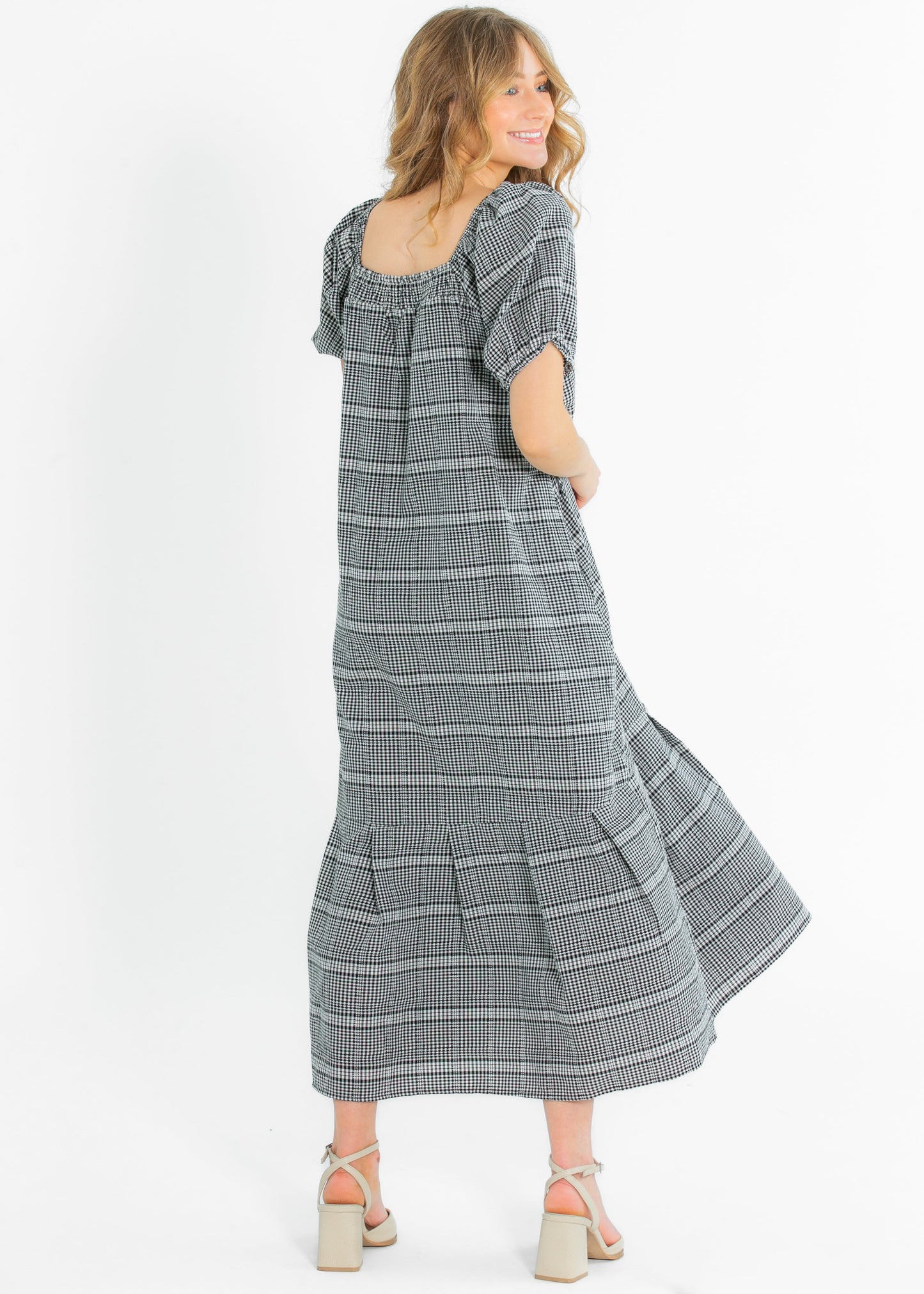 Riley Black Checkered Short Sleeve Dress FF Dresses