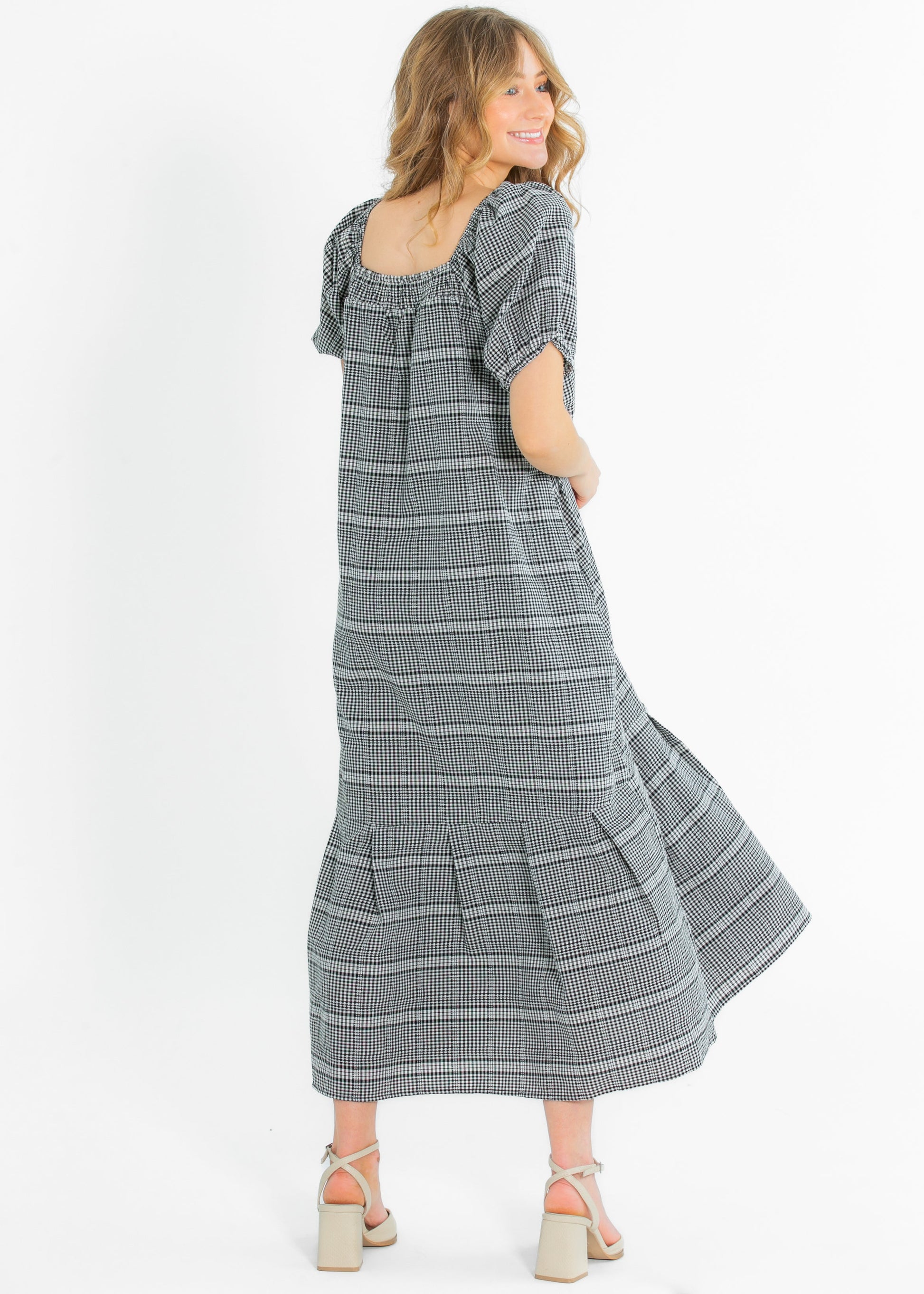 Riley Black Checkered Short Sleeve Dress FF Dresses
