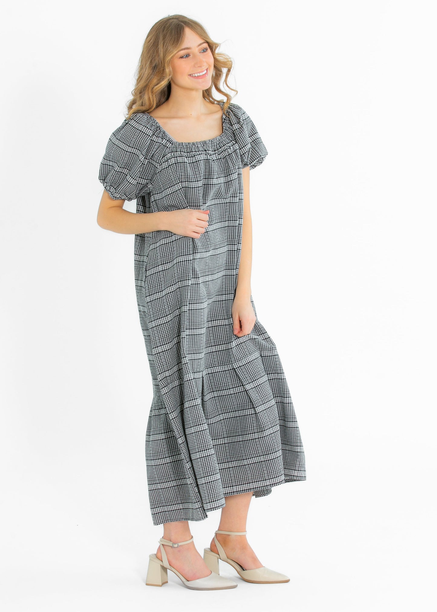 Riley Black Checkered Short Sleeve Dress FF Dresses