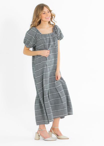 Riley Black Checkered Short Sleeve Dress FF Dresses