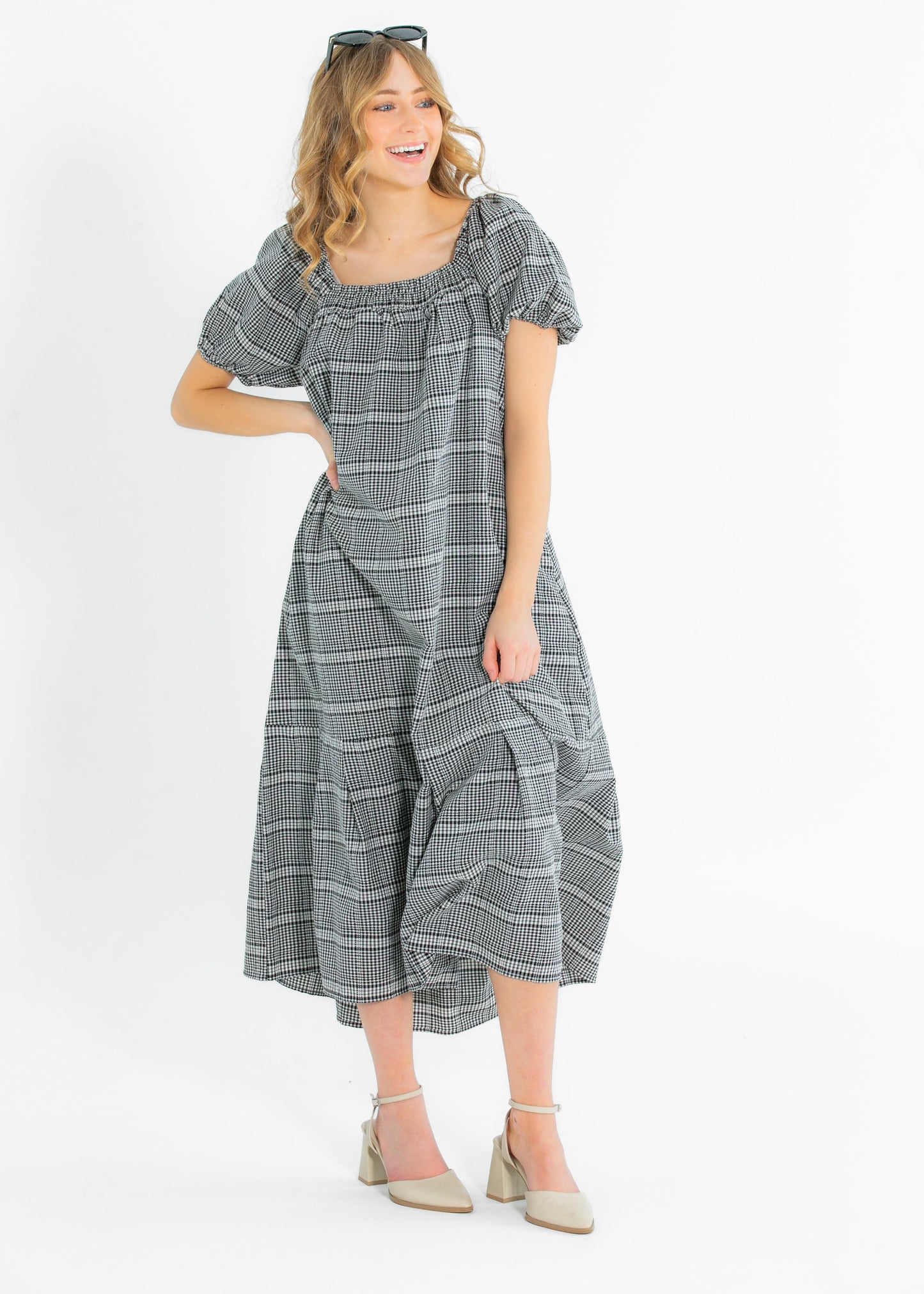 Riley Black Checkered Short Sleeve Dress FF Dresses