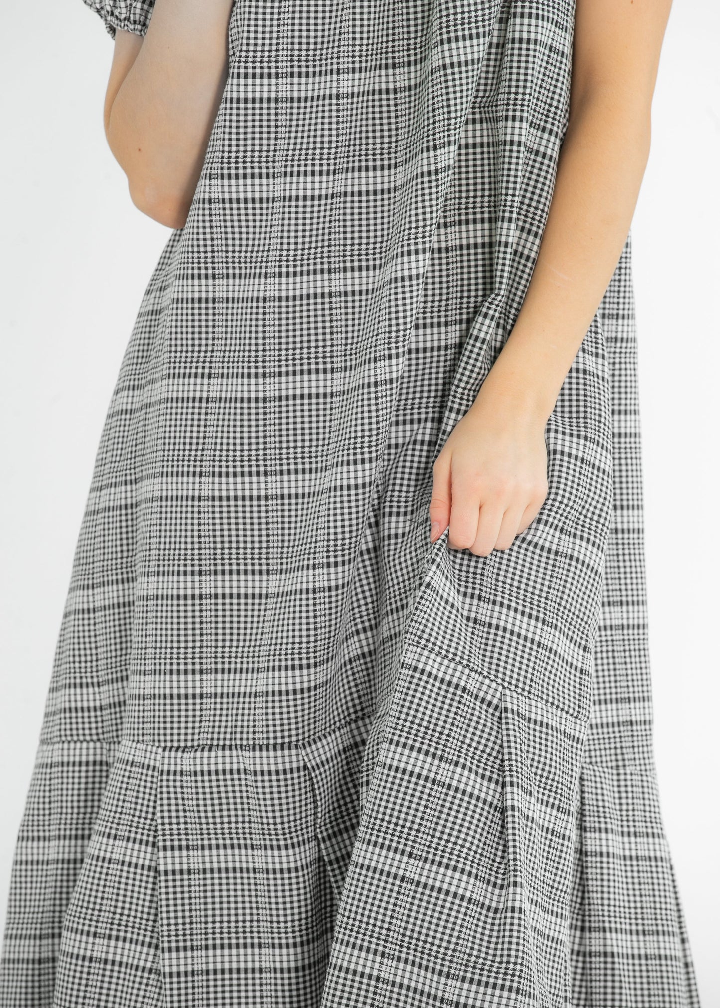 Riley Black Checkered Short Sleeve Dress FF Dresses