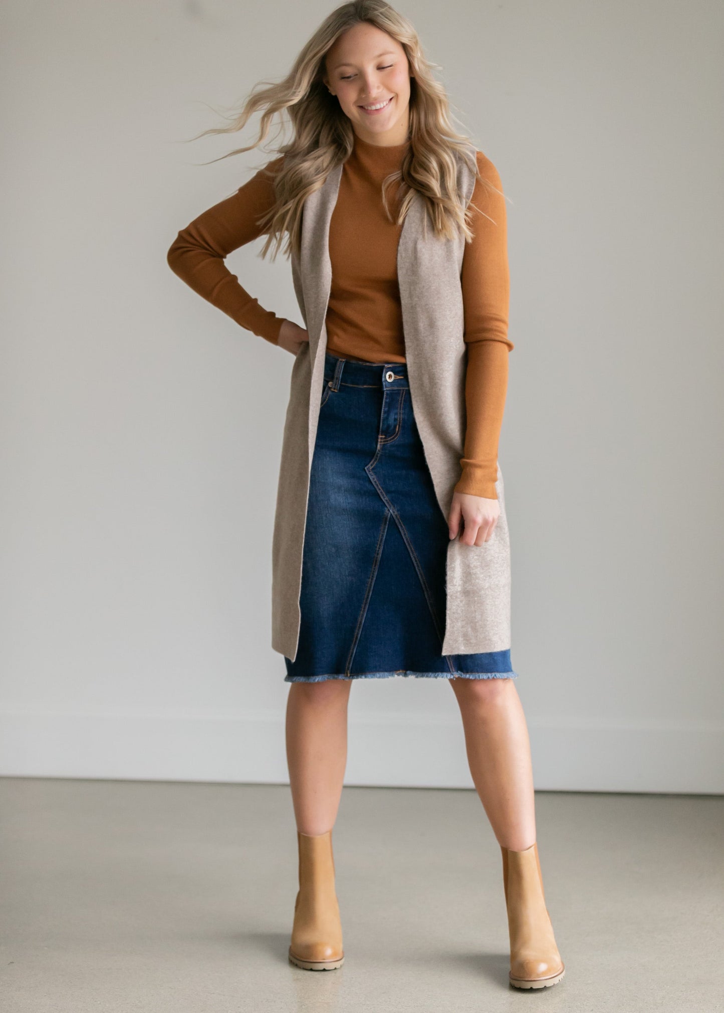 Riley Frayed Hem Denim Midi Skirt IC Skirts