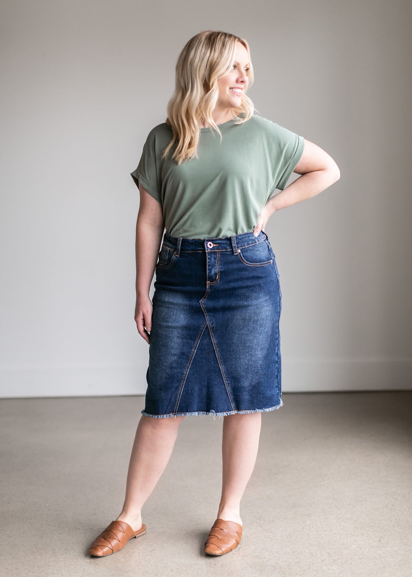 Riley Frayed Hem Denim Midi Skirt IC Skirts