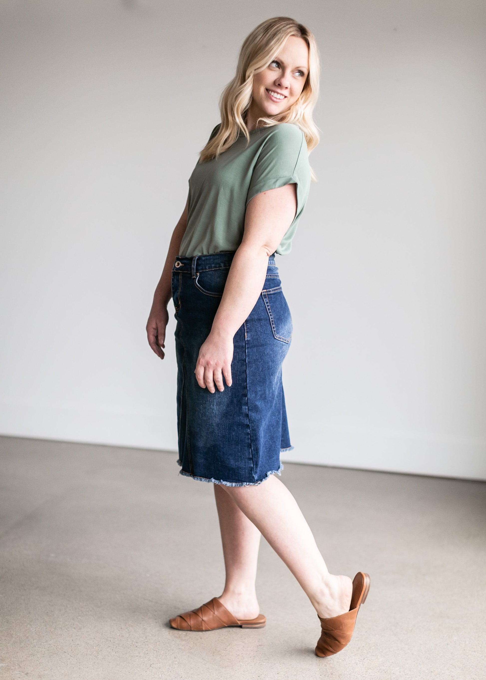 Riley Frayed Hem Denim Midi Skirt IC Skirts