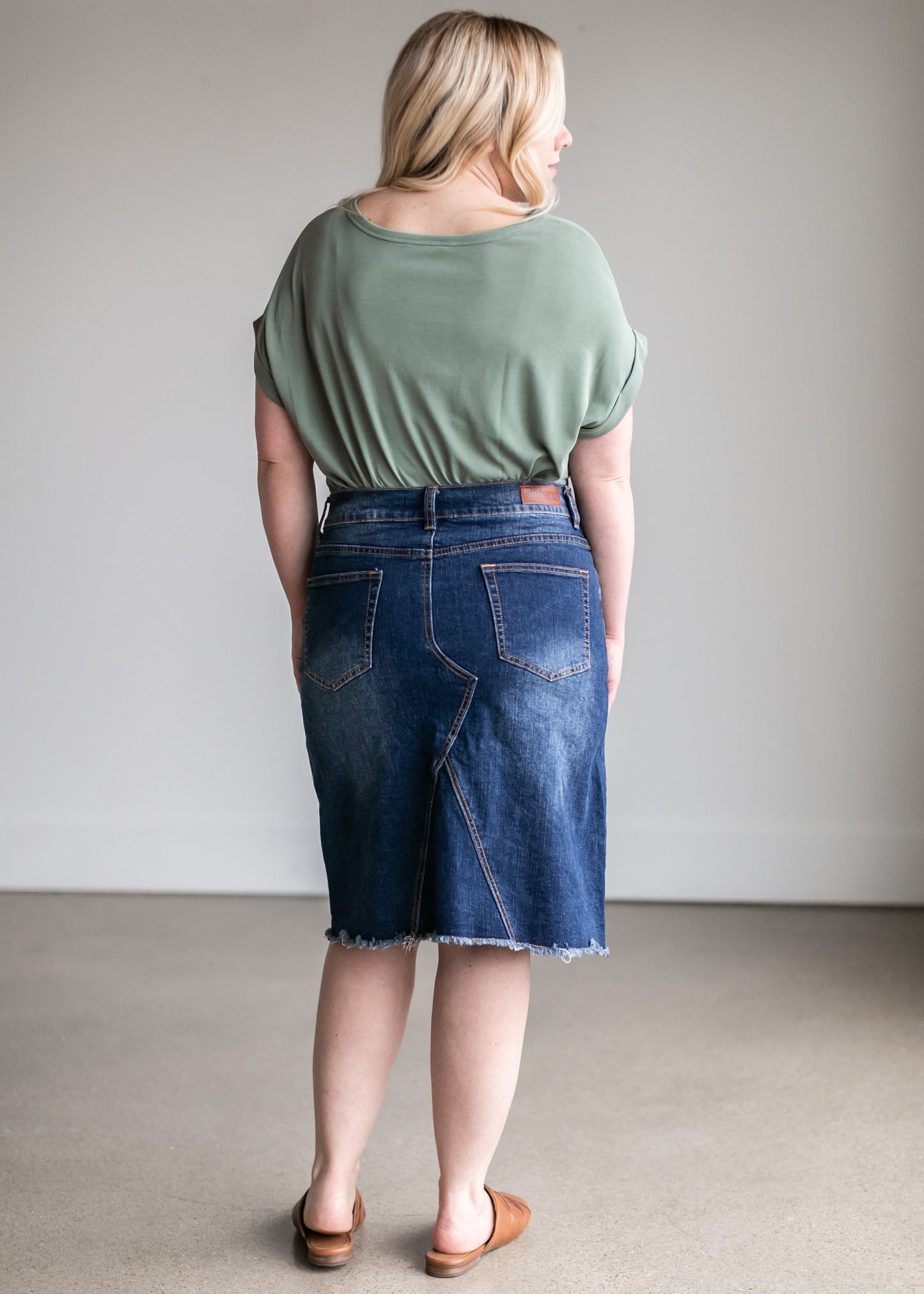 Riley Frayed Hem Denim Midi Skirt IC Skirts