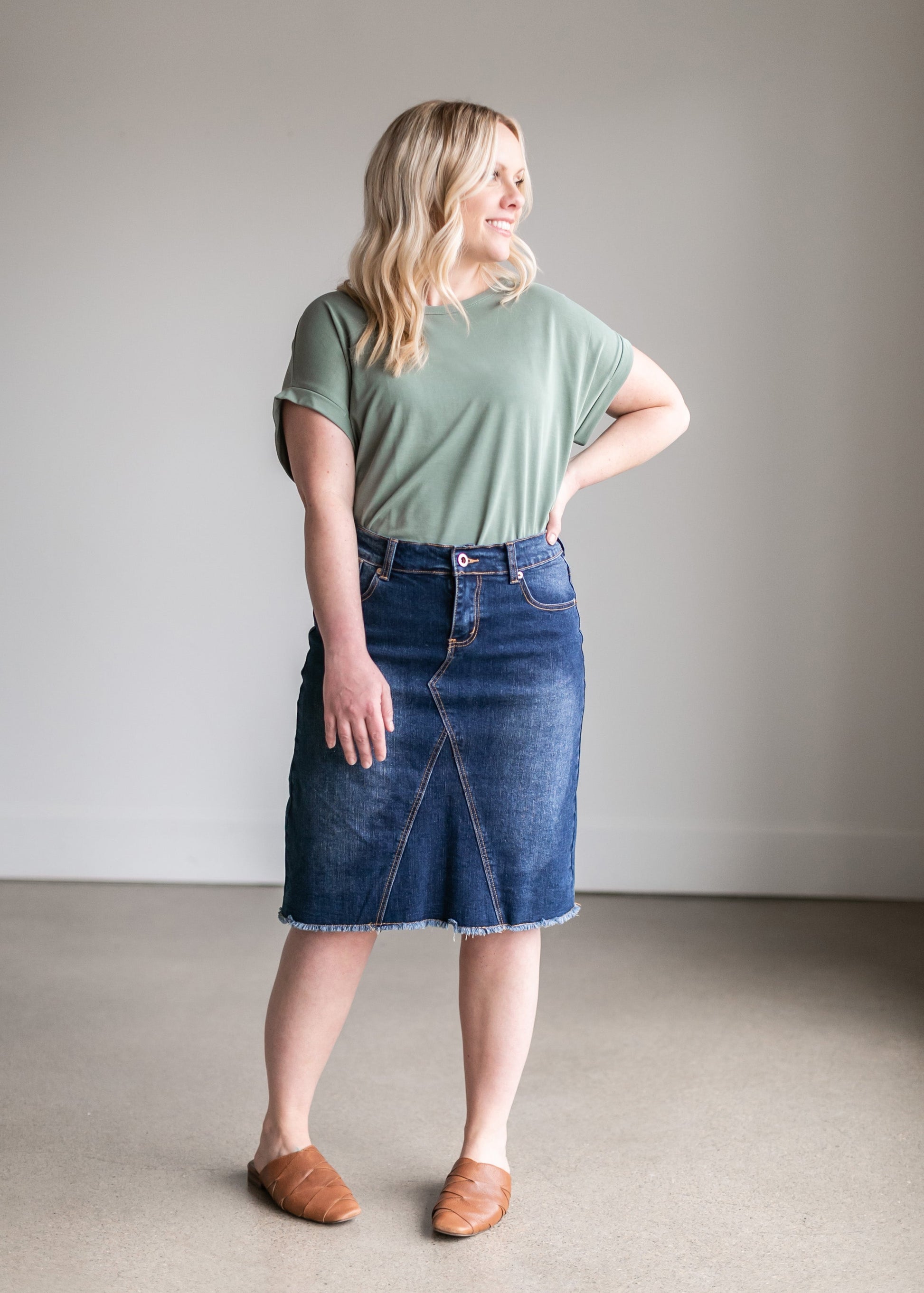 Riley Frayed Hem Denim Midi Skirt IC Skirts