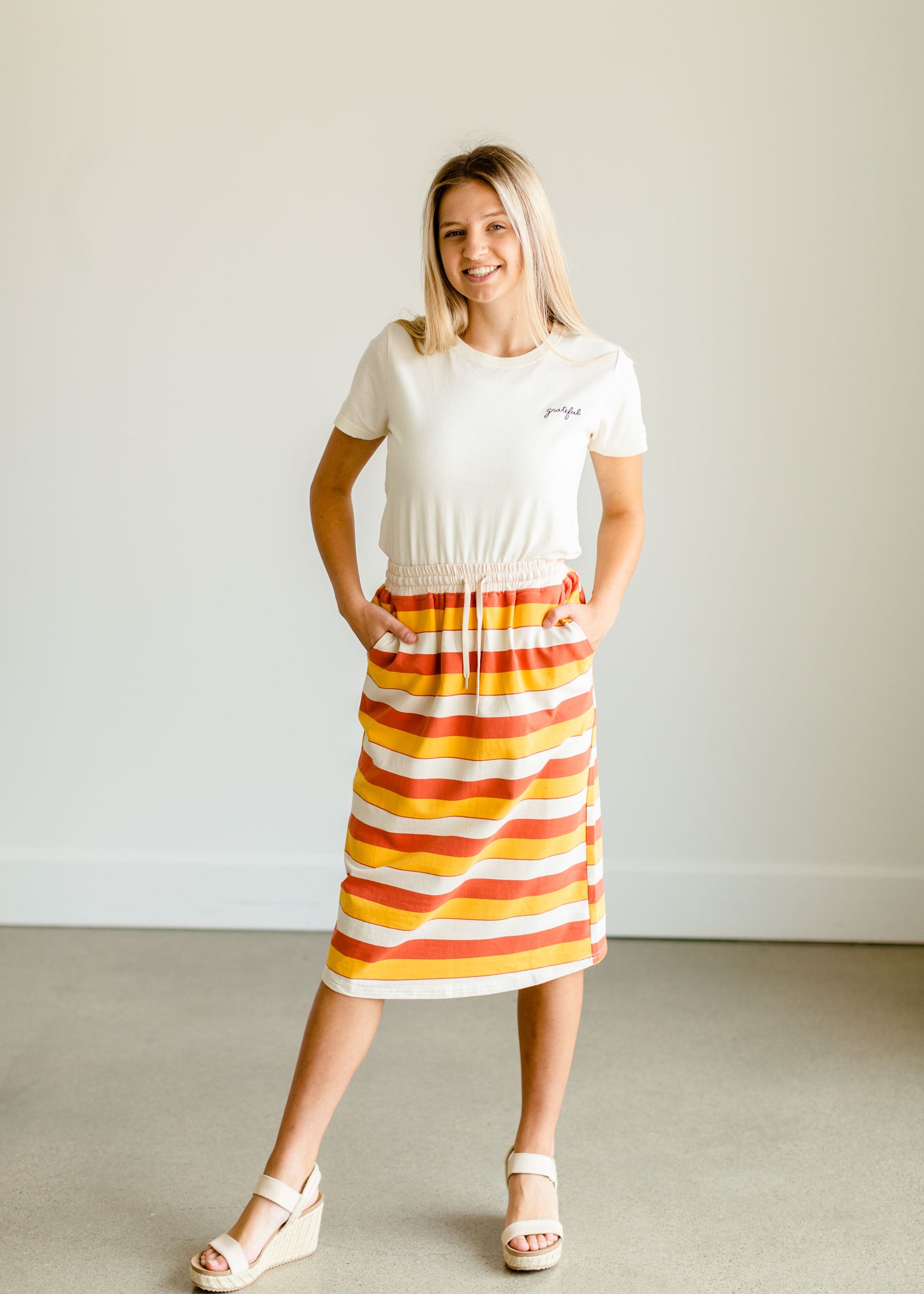 Robyn Striped Drawstring Midi Skirt - FINAL SALE IC Skirts