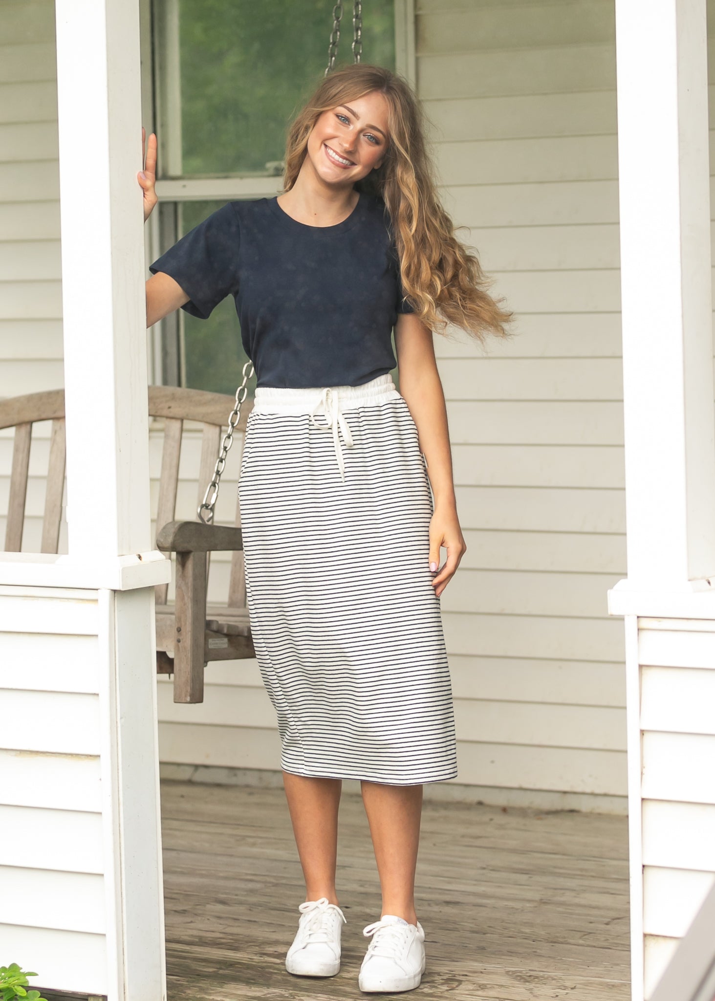 Robyn Striped Drawstring Midi Skirt IC Skirts