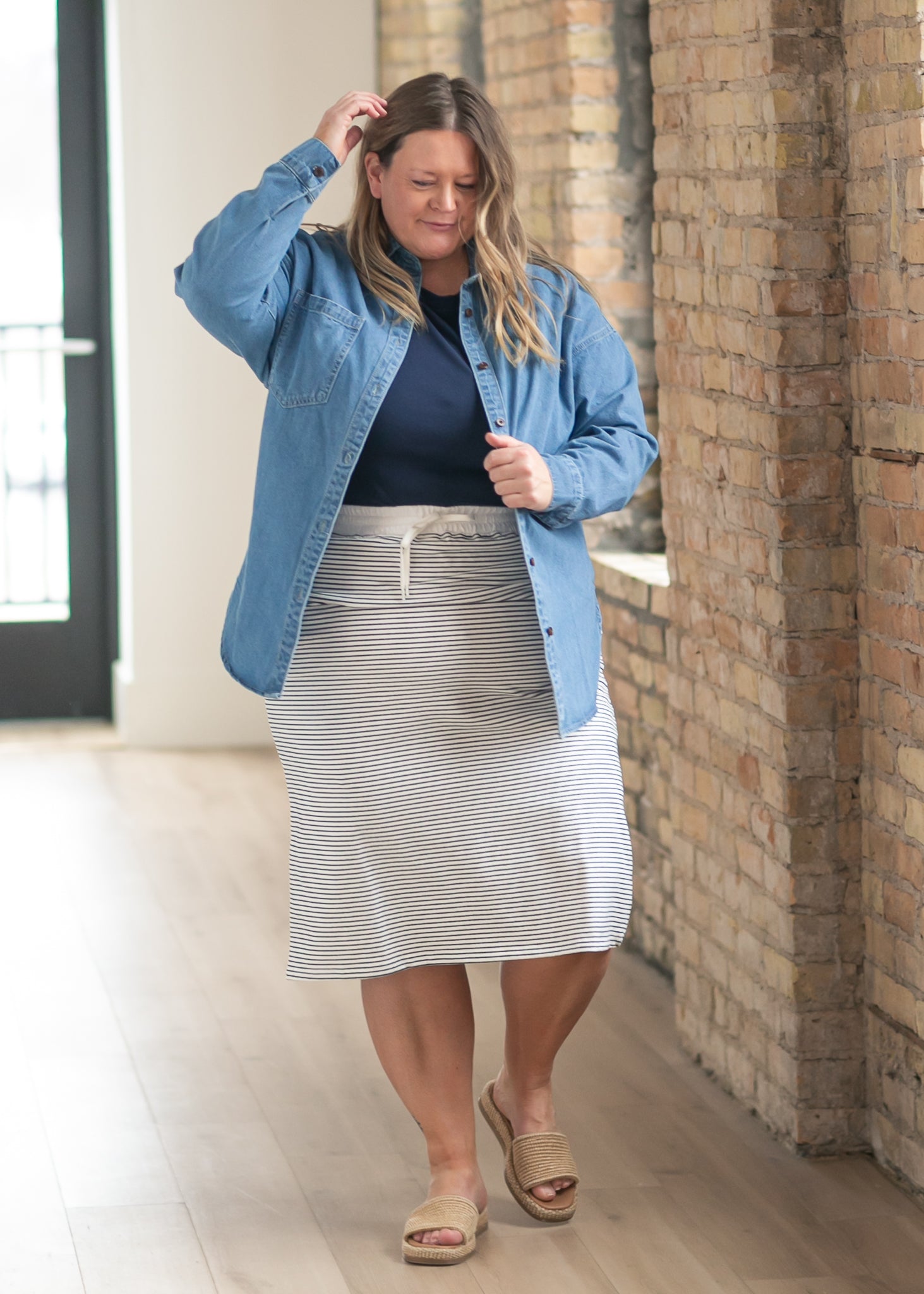 Robyn Striped Drawstring Midi Skirt IC Skirts