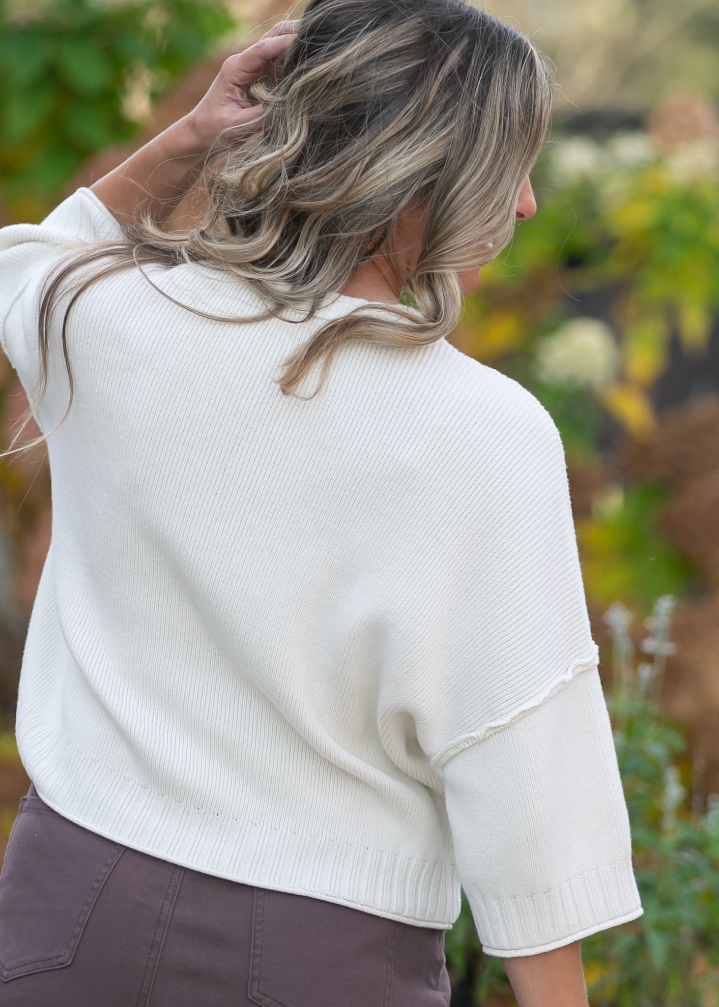 Rolled Hem Drop Shoulder Knit Top FF Tops