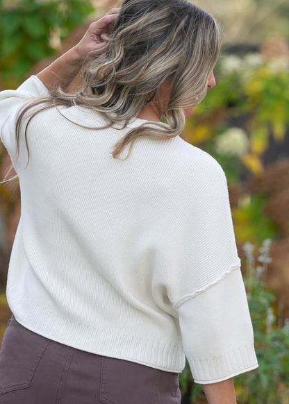 Rolled Hem Drop Shoulder Knit Top FF Tops