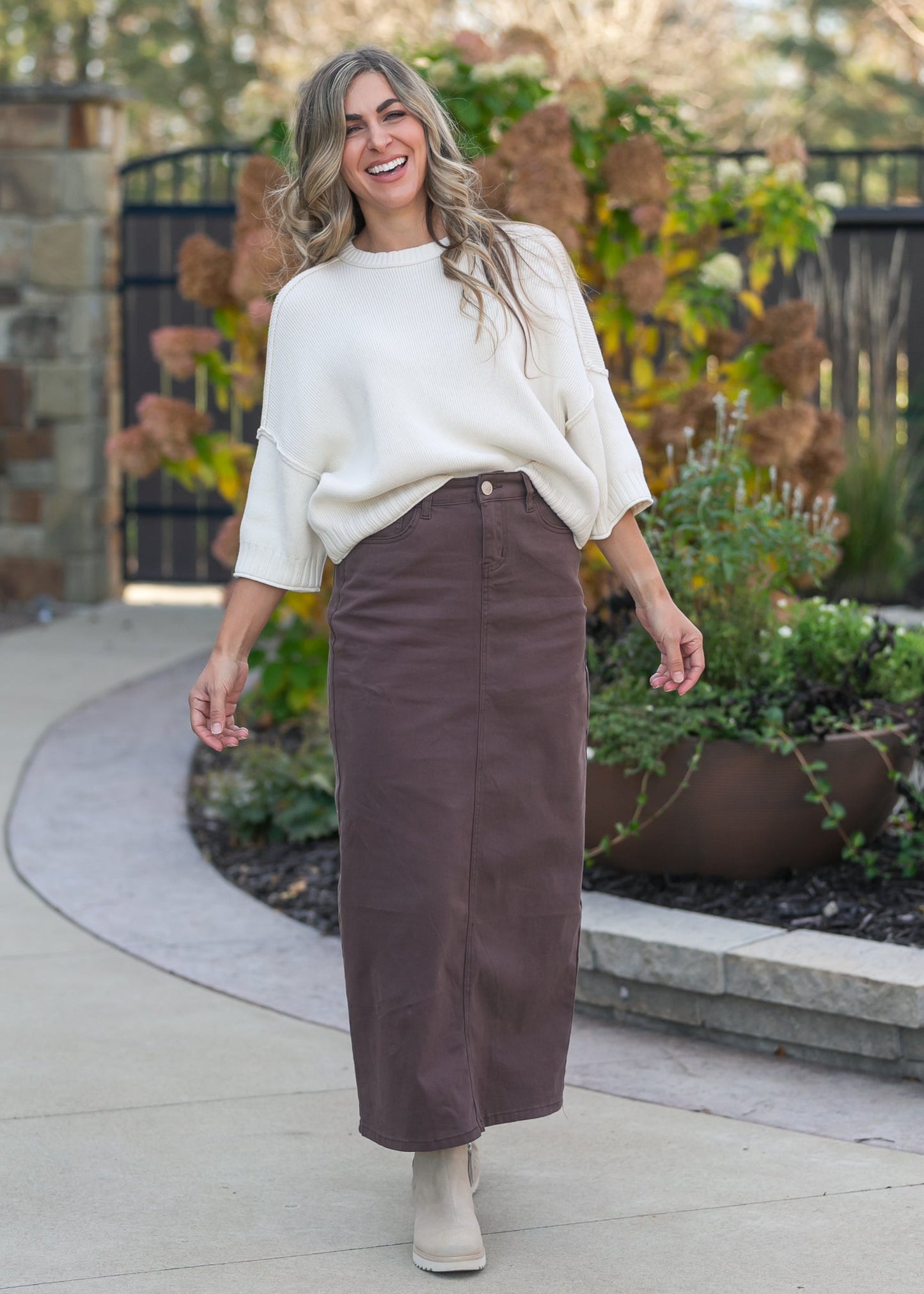 Rolled Hem Drop Shoulder Knit Top FF Tops