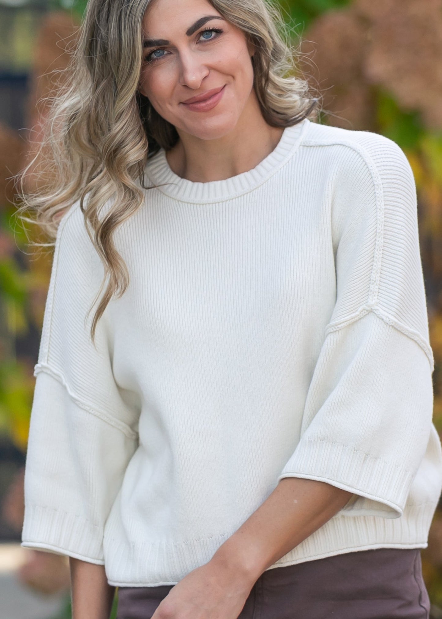 Rolled Hem Drop Shoulder Knit Top FF Tops