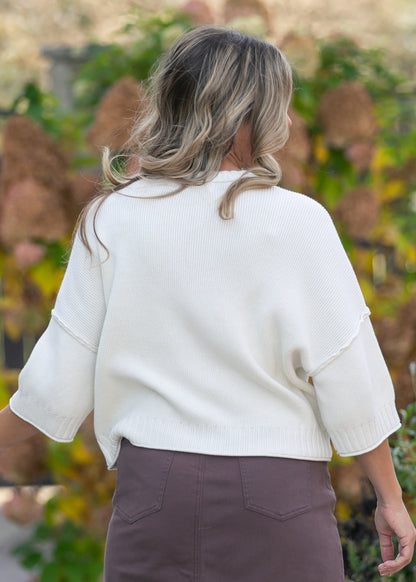 Rolled Hem Drop Shoulder Knit Top FF Tops