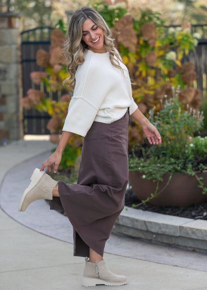 Rolled Hem Drop Shoulder Knit Top FF Tops