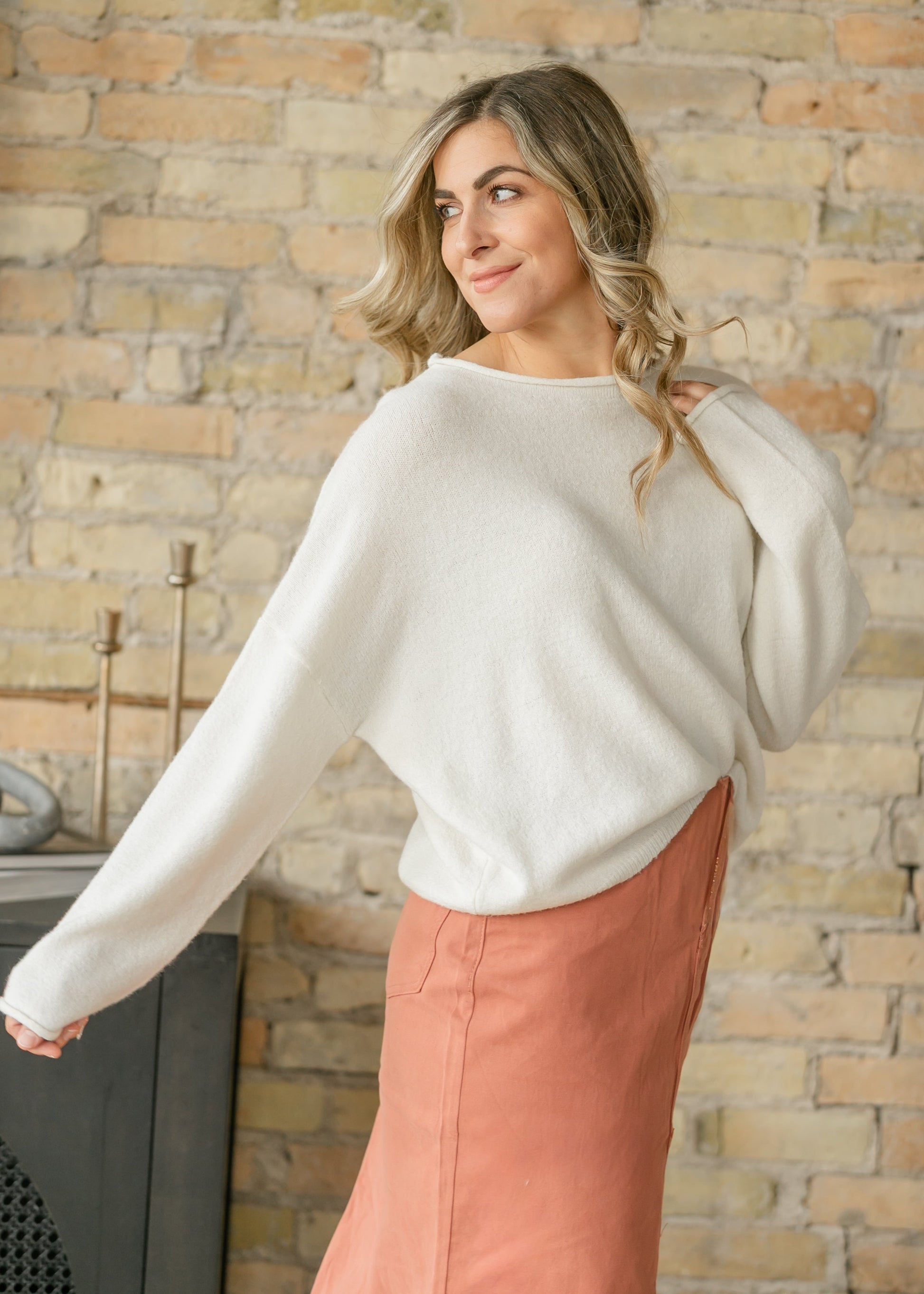 Rolled Round Neck Knit Top FF Tops