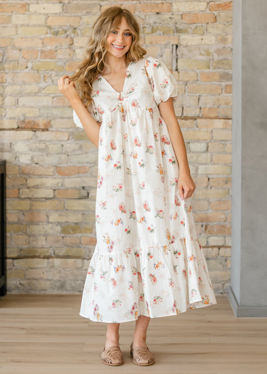 Romantic Floral Puff Sleeve Maxi Dress FF Dresses