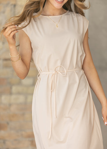 Romy Blush Cream Self-Tie Midi Dress IC Dresses