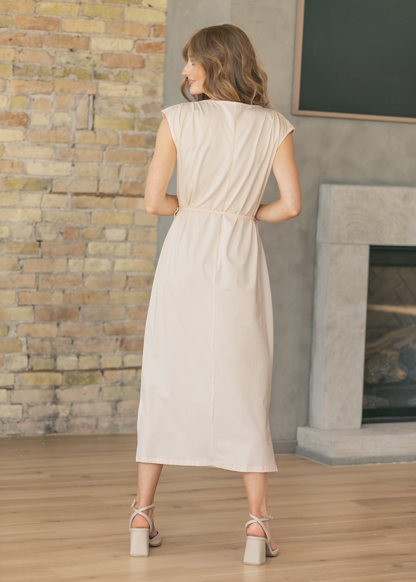 Romy Blush Cream Self-Tie Midi Dress IC Dresses