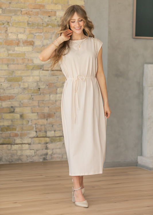 Romy Blush Cream Self-Tie Midi Dress IC Dresses XS