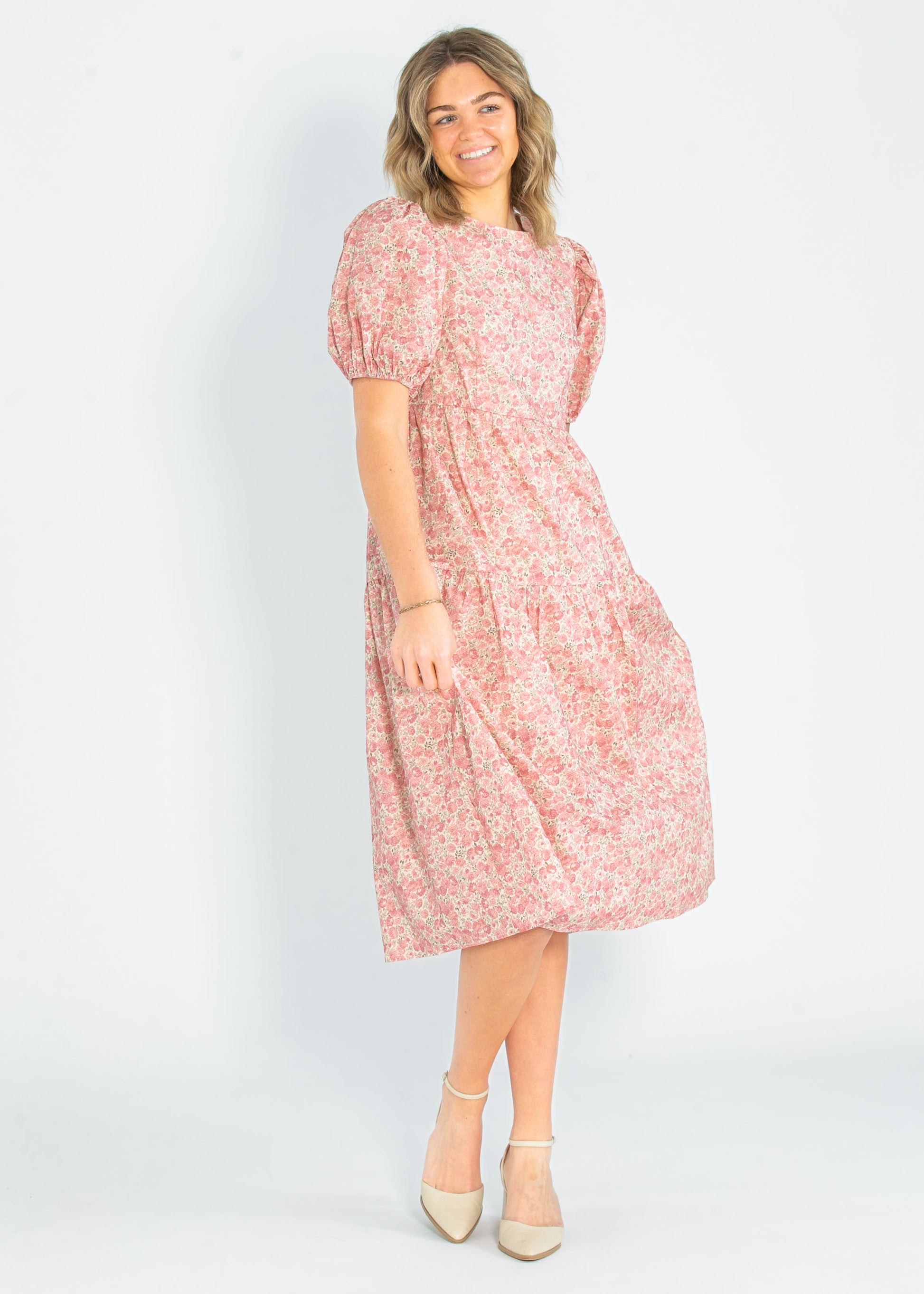 Rose Printed Puff Short Sleeve Maxi Dress FF Dresses
