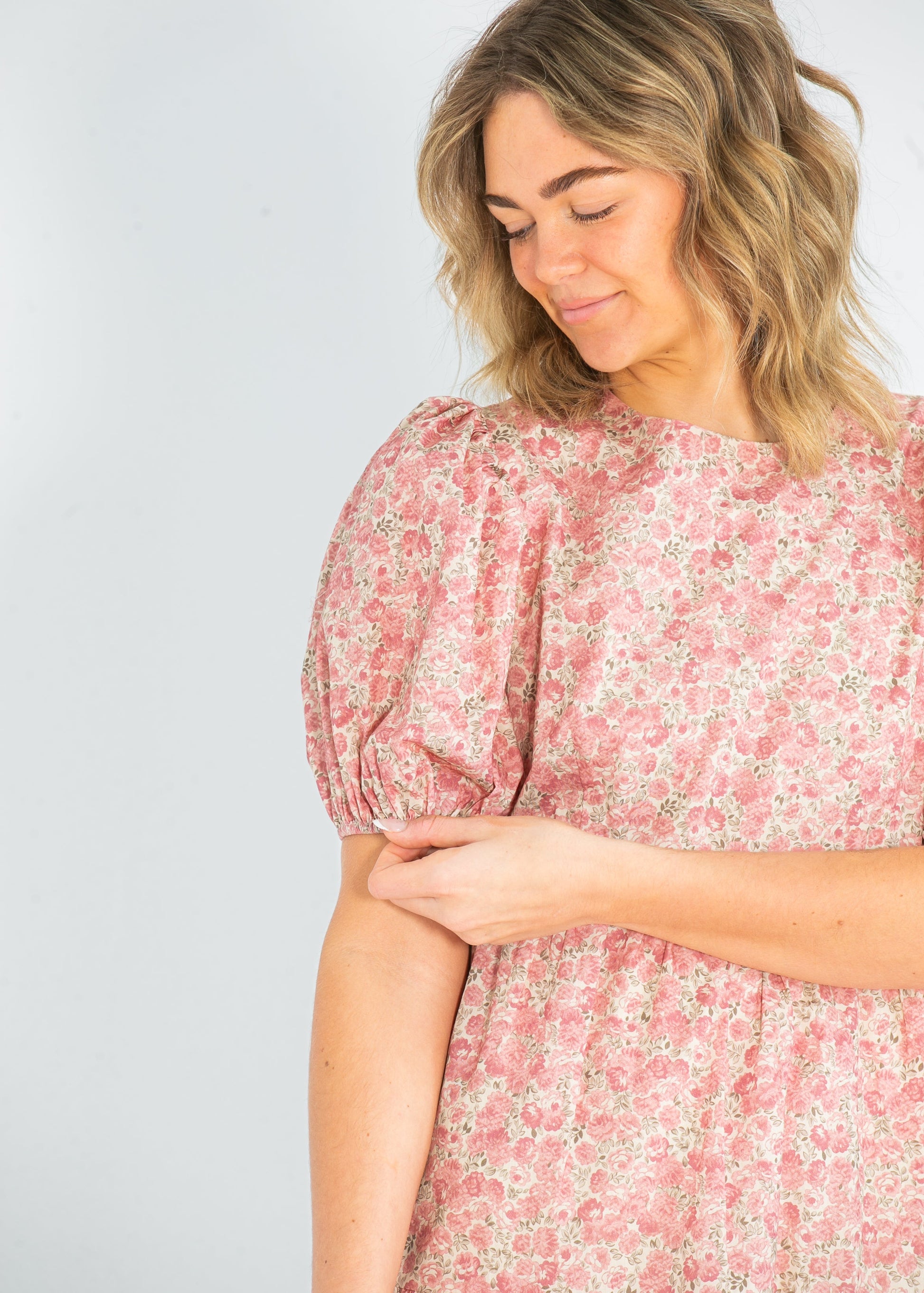 Rose Printed Puff Short Sleeve Maxi Dress FF Dresses