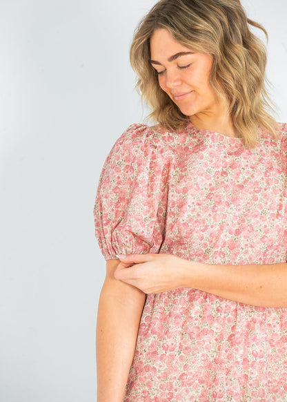 Rose Printed Puff Short Sleeve Maxi Dress FF Dresses