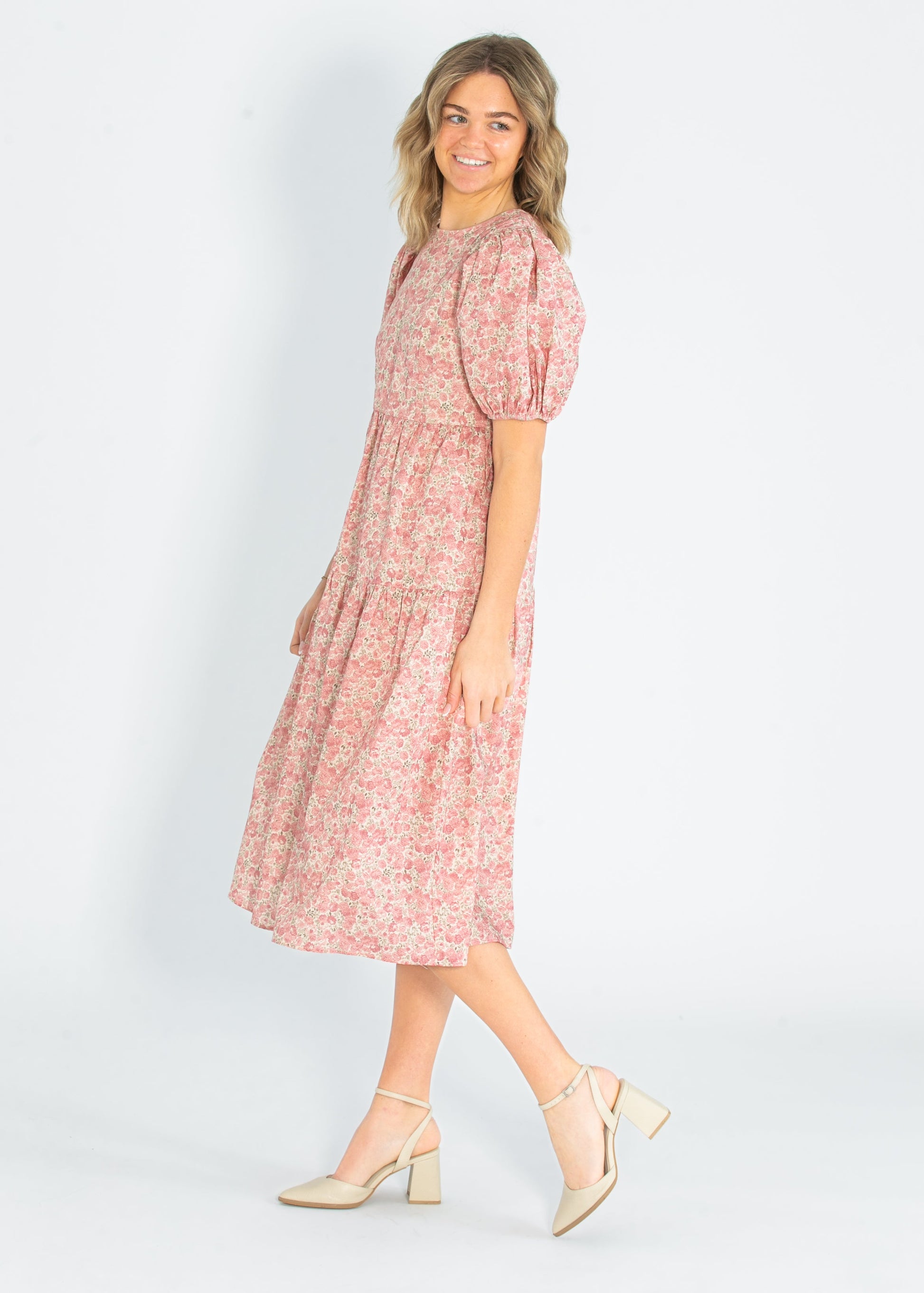 Rose Printed Puff Short Sleeve Maxi Dress FF Dresses