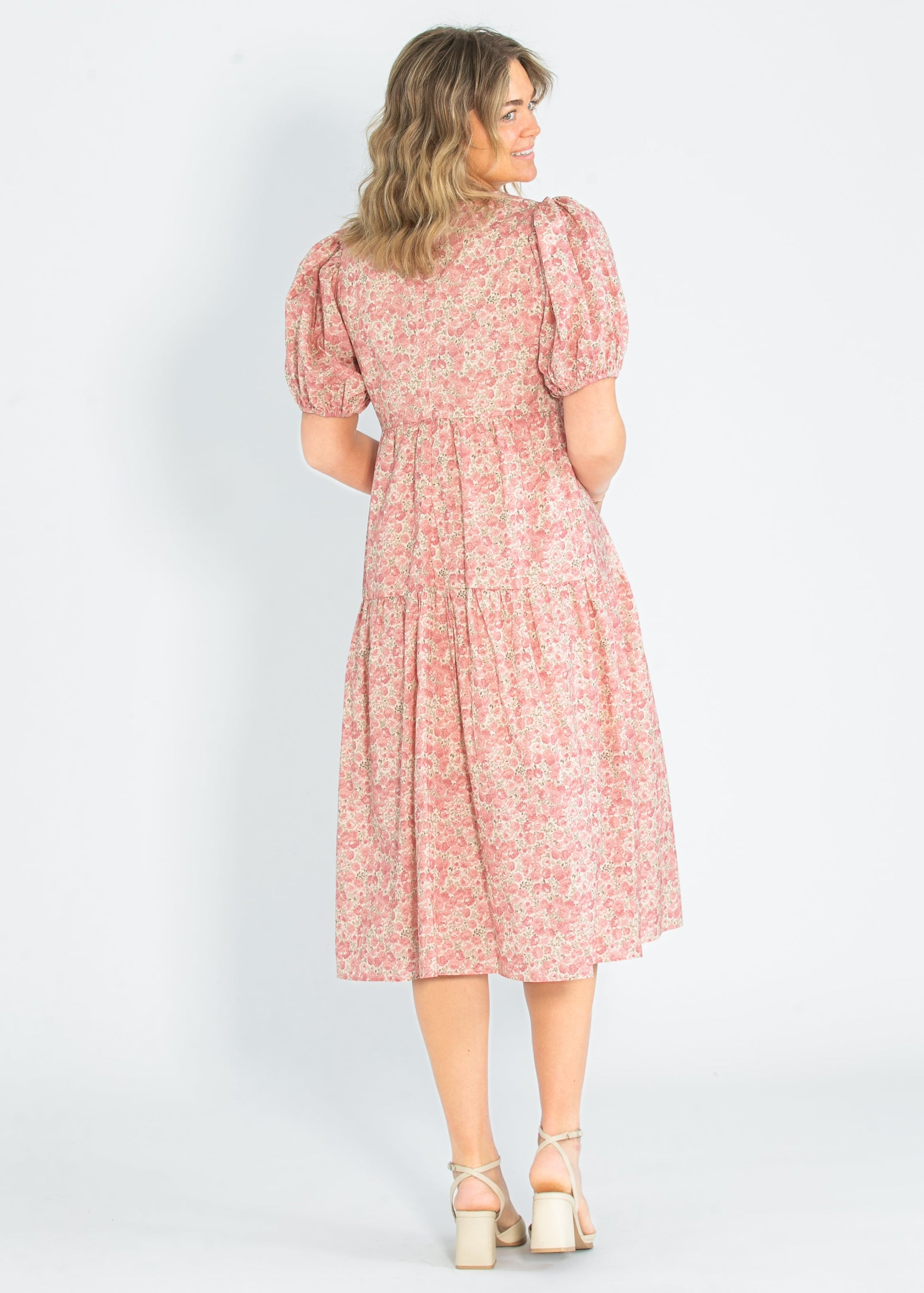 Rose Printed Puff Short Sleeve Maxi Dress FF Dresses