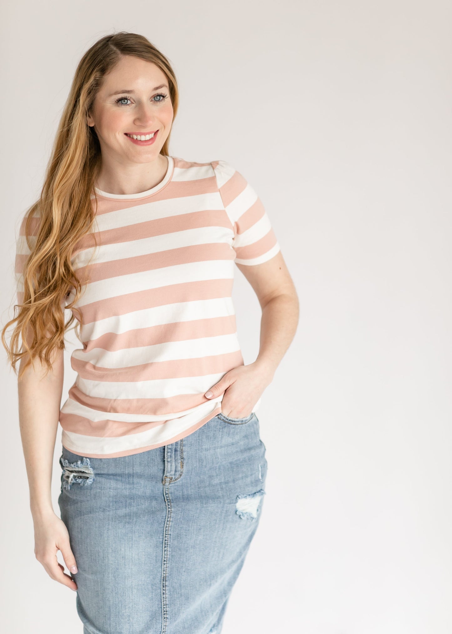 Rose Striped Short Sleeve Tee FF Tops