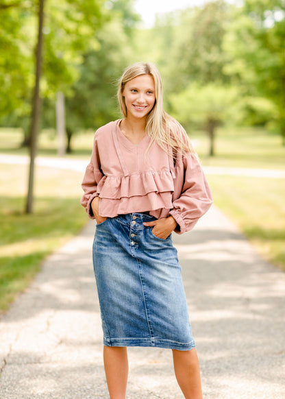 Rose V-Neck Tiered Hoodie - FINAL SALE FF Tops