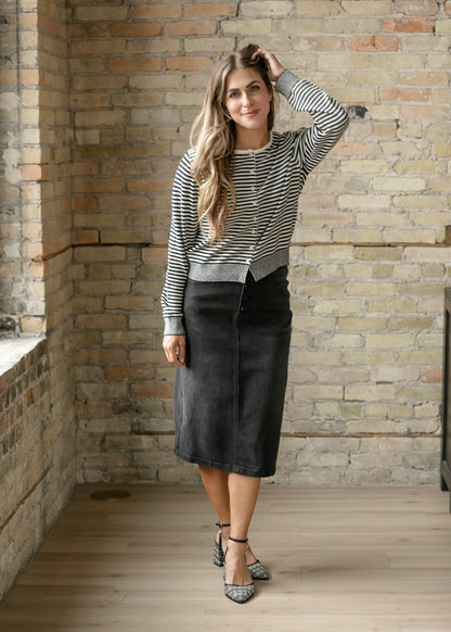 Round Neck Long Sleeve Striped Cardigan FF Layering Essentials