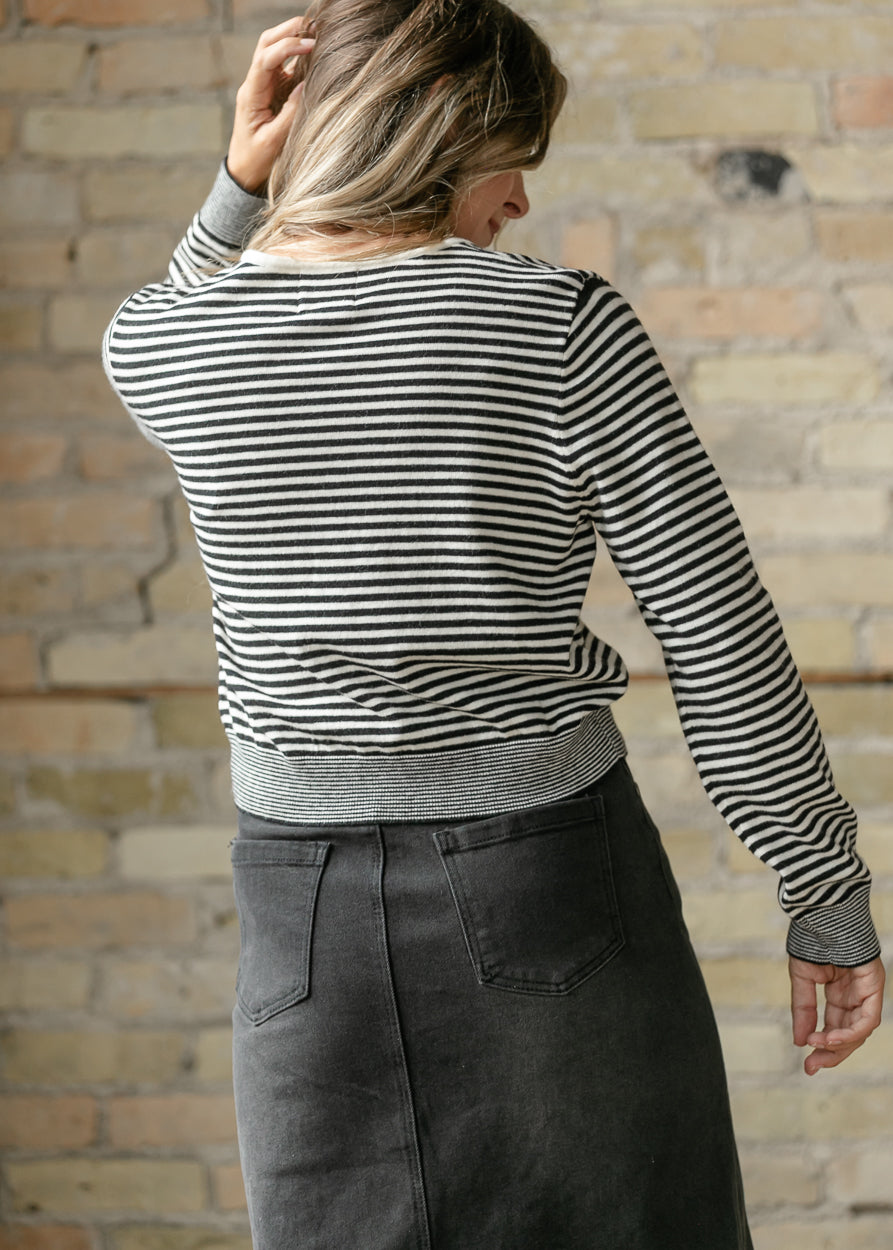 Round Neck Long Sleeve Striped Cardigan FF Layering Essentials