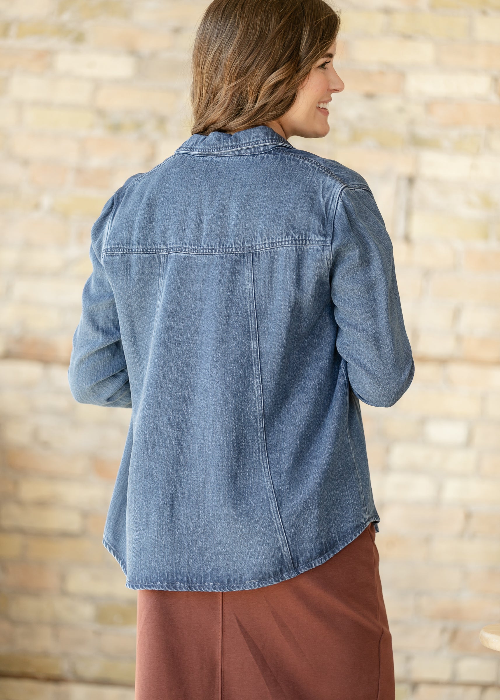 Rowan Dark Chambray Button Down Top IC Tops