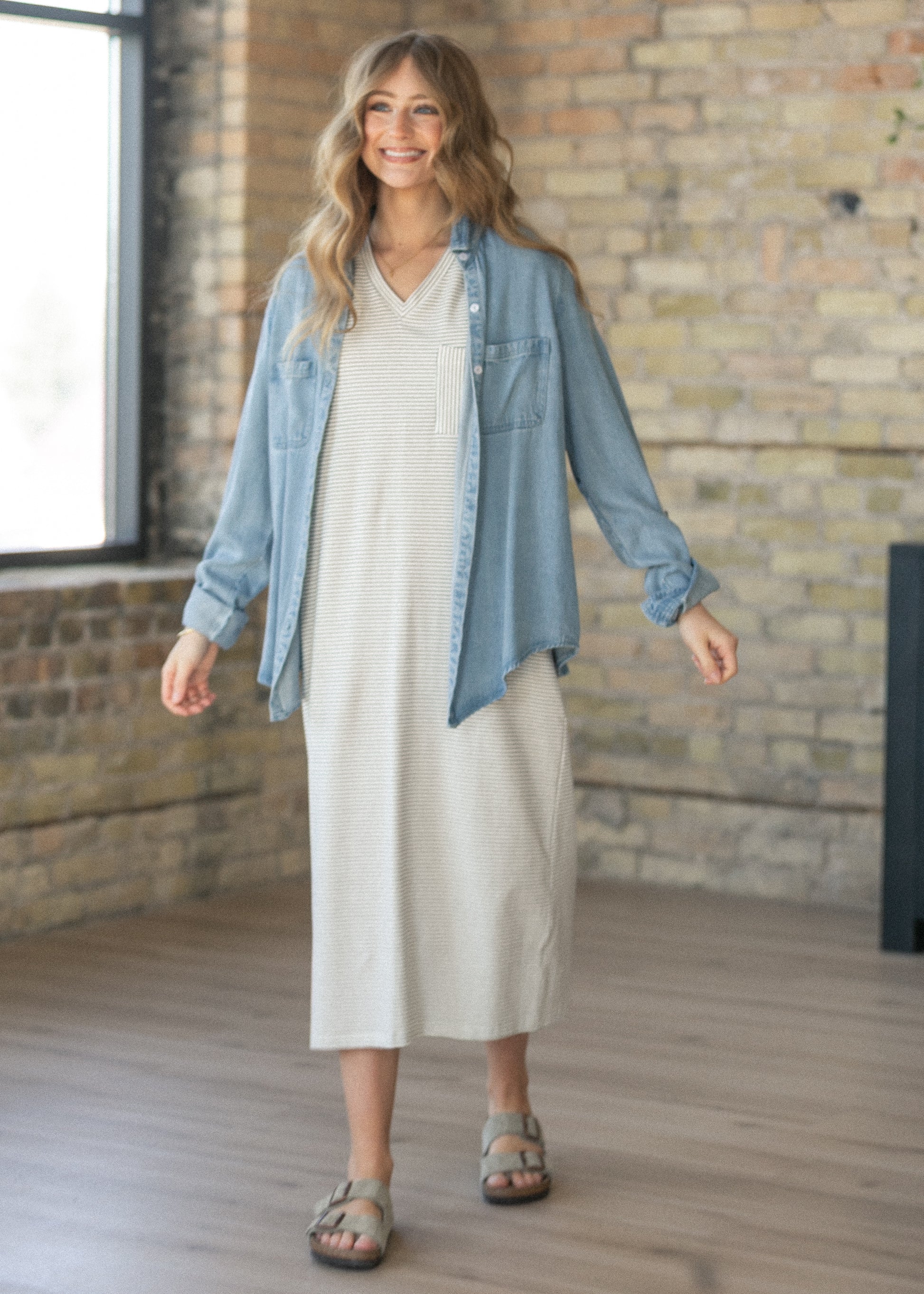 Rowan Light Wash Chambray Button Down Top IC Tops