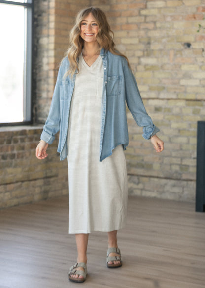 Rowan Light Wash Chambray Button Down Top IC Tops