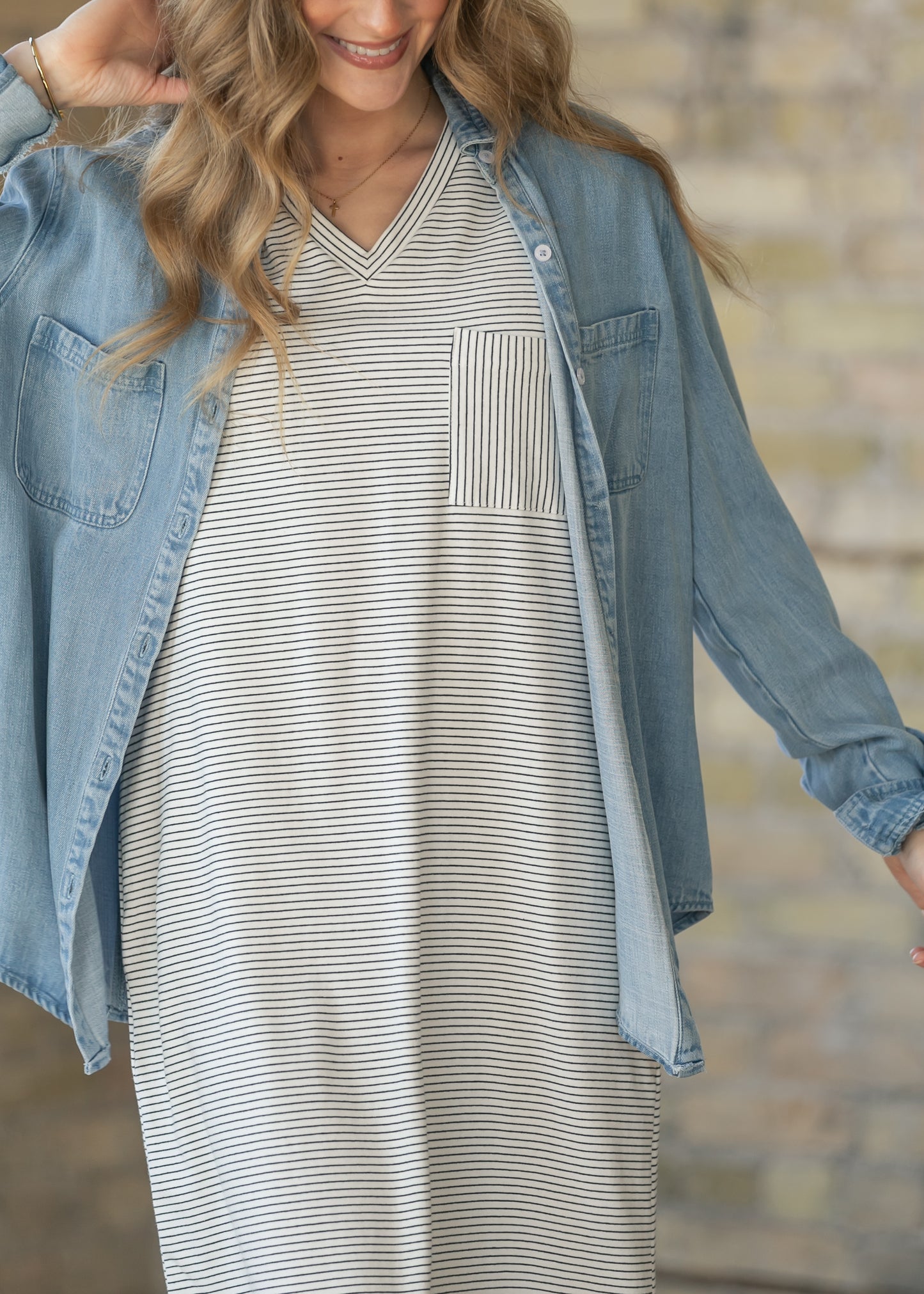 Rowan Light Wash Chambray Button Down Top IC Tops