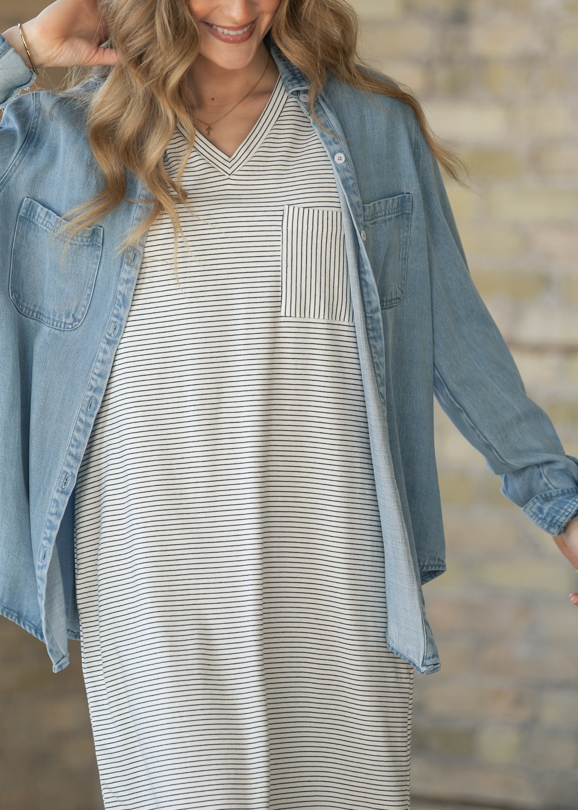 Rowan Light Wash Chambray Button Down Top IC Tops