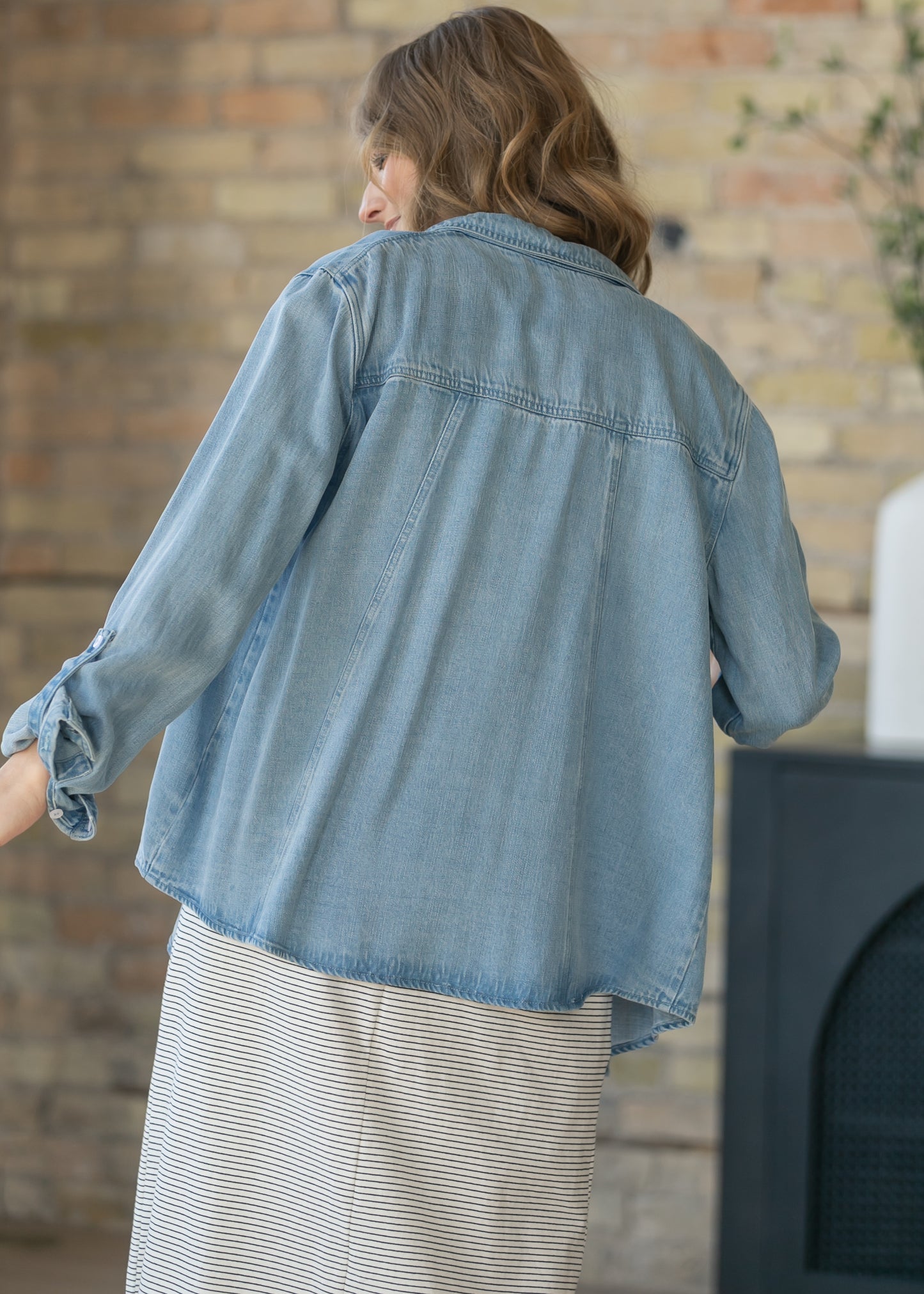 Rowan Light Wash Chambray Button Down Top IC Tops