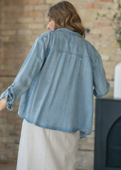 Rowan Light Wash Chambray Button Down Top IC Tops