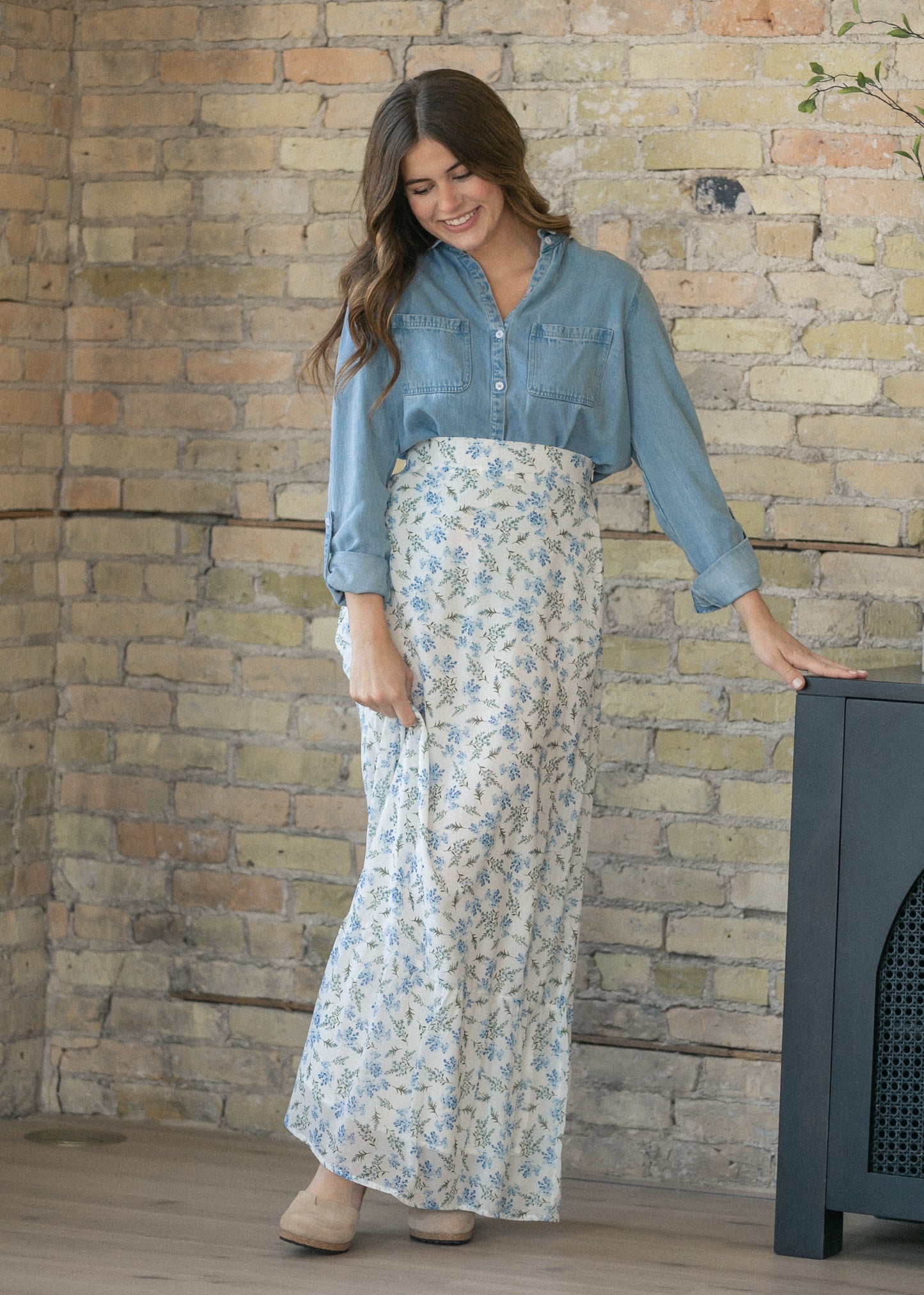 Rowan Light Wash Chambray Button Down Top IC Tops