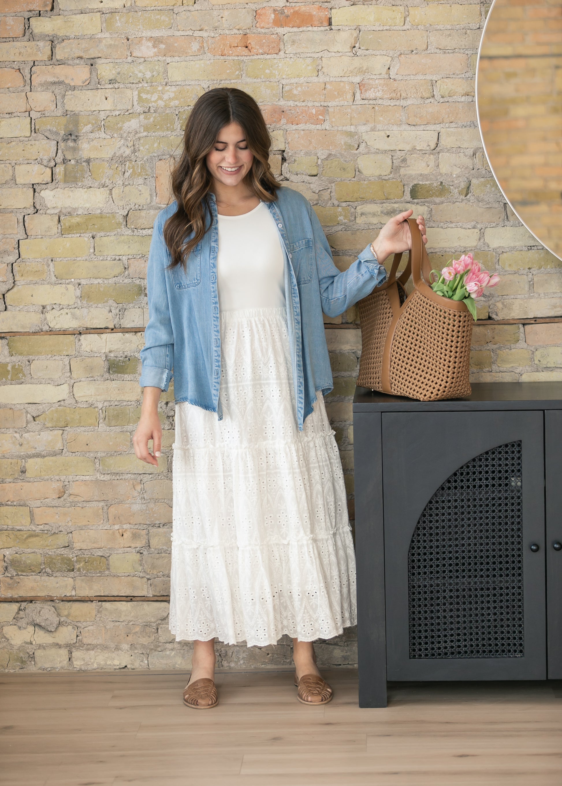 Rowan Light Wash Chambray Button Down Top IC Tops